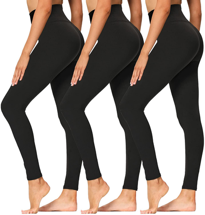 High Waisted Leggings for Women - Soft Athletic Tummy Control Pants for Running Cycling Yoga Workout - Reg & Plus Size Apparel & Accessories > Clothing > Activewear syrinx 3 Pack Black, Black, Black Small-Medium 