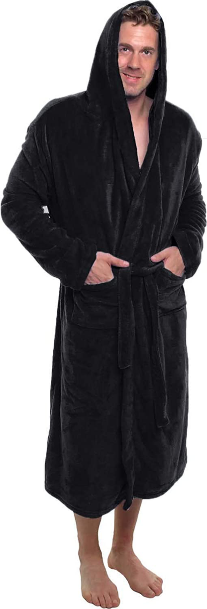 Ross Michaels Mens Robe with Hood - Mid Length - Plush Shawl Collar Fleece Bathrobe Apparel & Accessories > Clothing > Sleepwear & Loungewear > Robes Kylie Max   