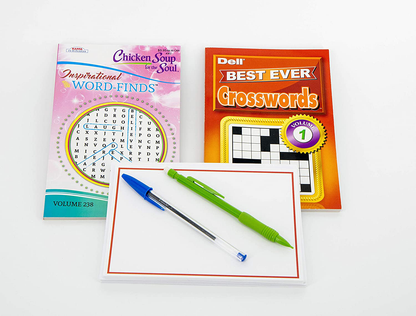 Get Well Gifts for Women Beat the Boredom Box Non Food Gift Basket Get Well Message Plush Non-Slip Socks Lip Balm Travel Tissue Cream Crossword Book Word Search Book Adult Coloring Books Cards Markers Arts & Entertainment > Party & Celebration > Gift Giving Beat the Boredom Box   