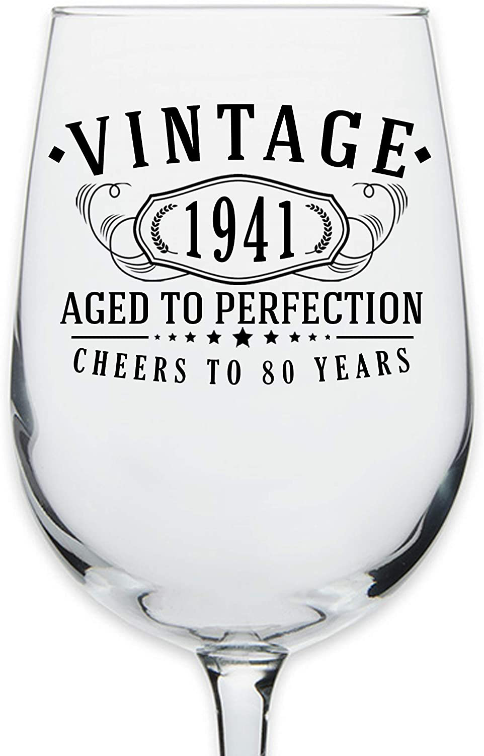 Vintage 1941 Printed 16oz Stemmed Wine Glass, 80th Birthday Aged to Perfection, 80 years old gifts Arts & Entertainment > Party & Celebration > Gift Giving Spotted Dog Company   