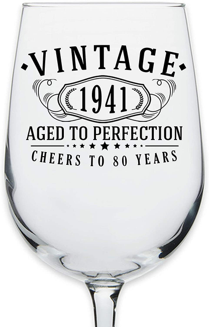 Vintage 1941 Printed 16oz Stemmed Wine Glass, 80th Birthday Aged to Perfection, 80 years old gifts Arts & Entertainment > Party & Celebration > Gift Giving Spotted Dog Company   