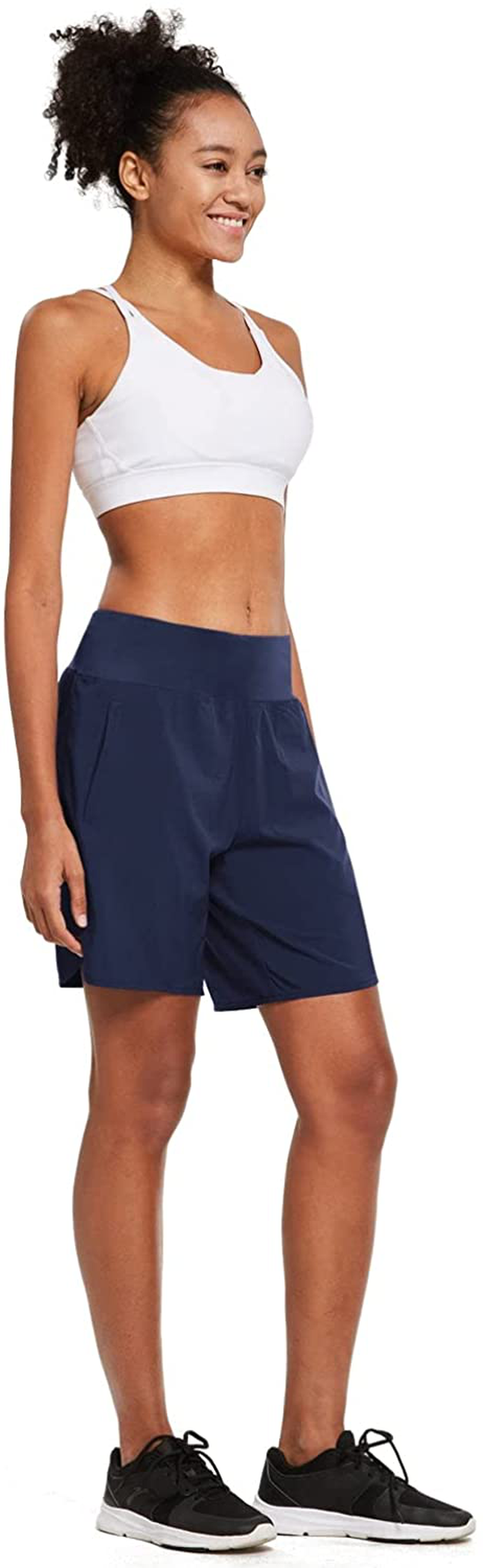 BALEAF Women'S 7 Inches Long Running Shorts with Liner Lounge Sport Gym Shorts Back Zipper Pocket Apparel & Accessories > Clothing > Shorts Kylie Max   