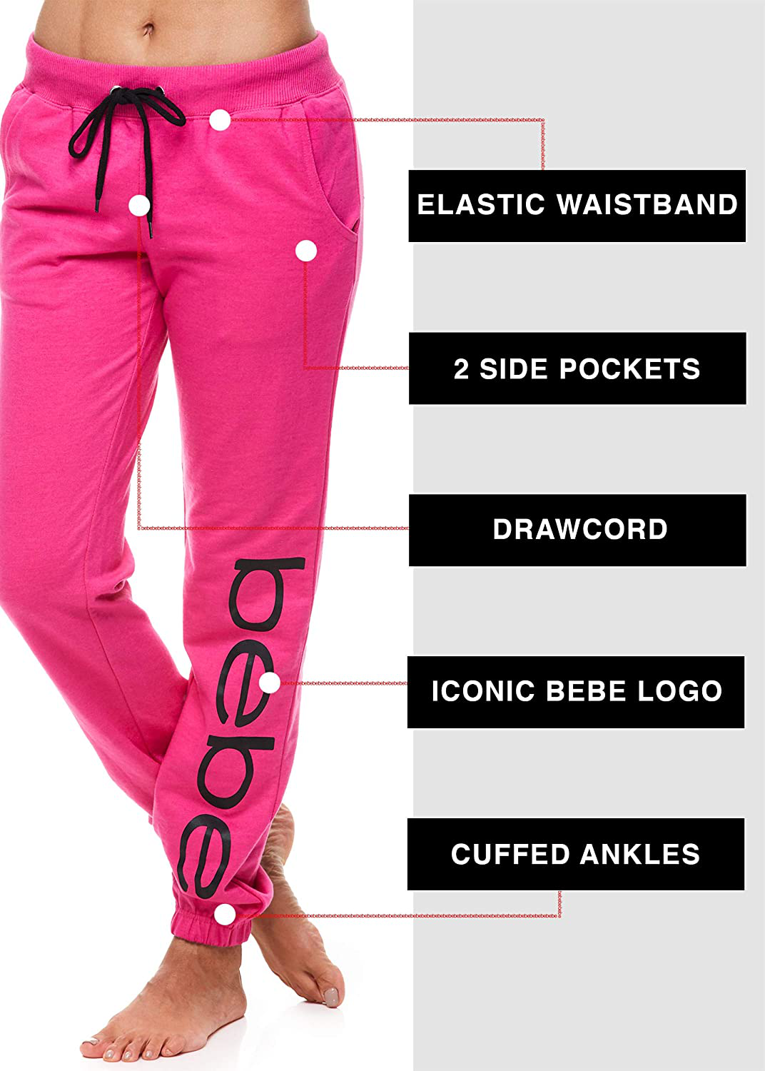 Bebe Womens Sweatpants French Terry Jogger Lounge Sleep Pajamas Apparel & Accessories > Clothing > Activewear Kylie Max   
