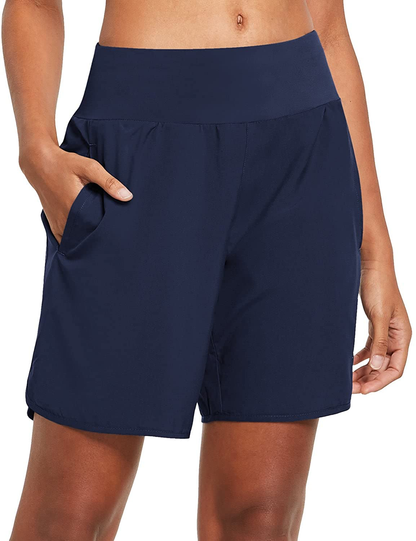BALEAF Women'S 7 Inches Long Running Shorts with Liner Lounge Sport Gym Shorts Back Zipper Pocket Apparel & Accessories > Clothing > Shorts Kylie Max   