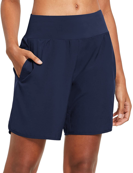BALEAF Women'S 7 Inches Long Running Shorts with Liner Lounge Sport Gym Shorts Back Zipper Pocket Apparel & Accessories > Clothing > Shorts Kylie Max   