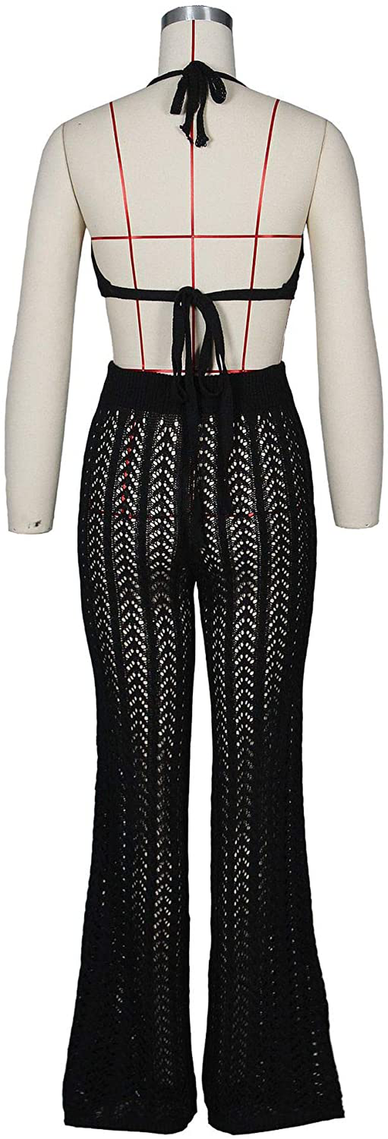 Salimdy Women Hollow Out Knitted See through 2 Piece Outfits Halter Bandeau Top Long Pant Bikini Cover Up Apparel & Accessories > Clothing > Swimwear Kylie Max   