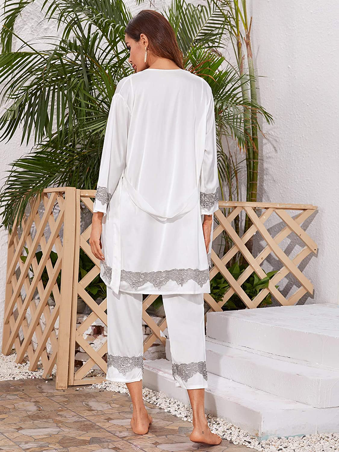SOLY HUX Women'S Sleepwear 4Pcs Floral Print Satin Cami Pajama Set with Robe Apparel & Accessories > Clothing > Sleepwear & Loungewear Kylie Max   