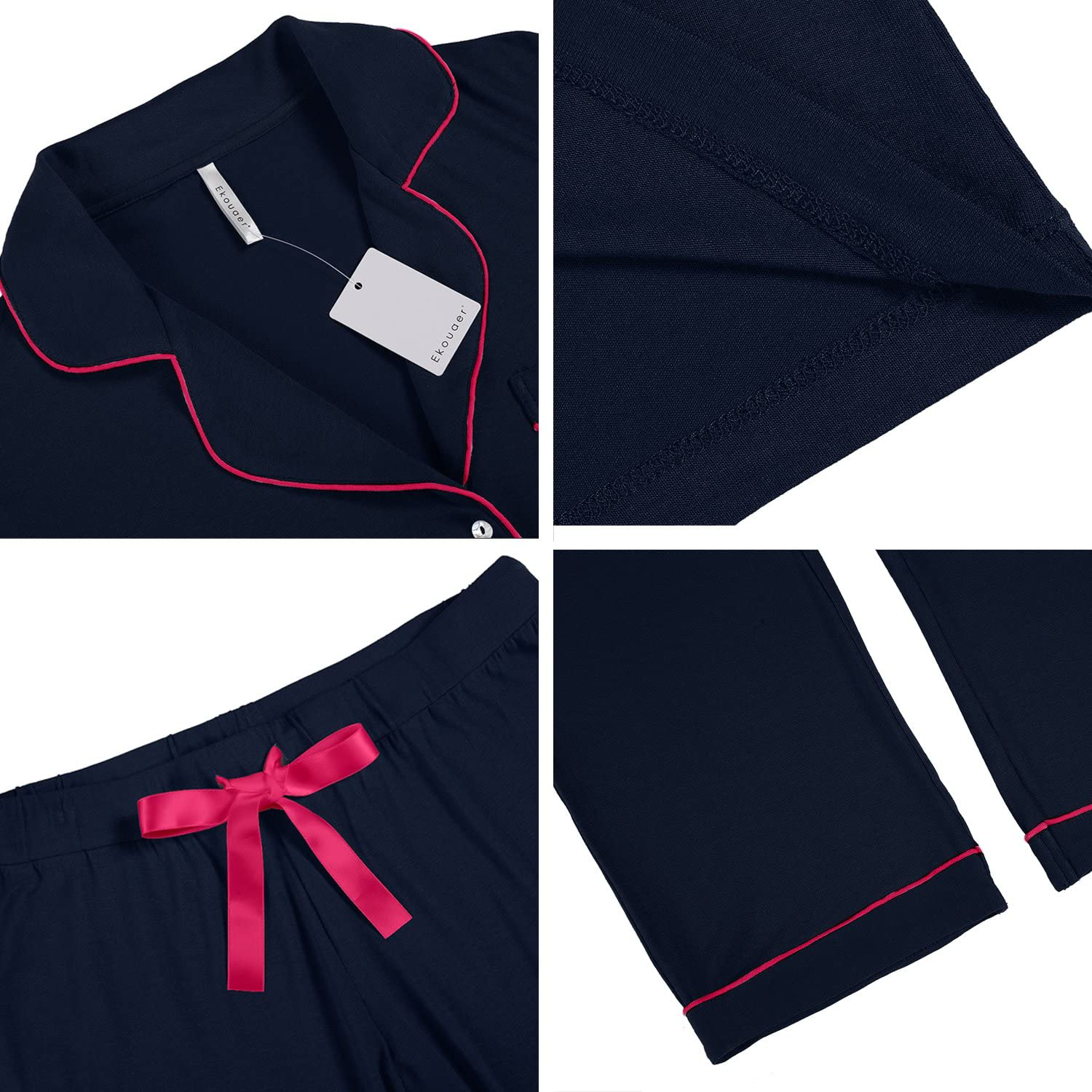 Ekouaer Pajamas Set Long Sleeve Sleepwear Womens Button down Nightwear Soft Pj Lounge Sets XS-XXL Apparel & Accessories > Clothing > Sleepwear & Loungewear > Pajamas Kylie Max   