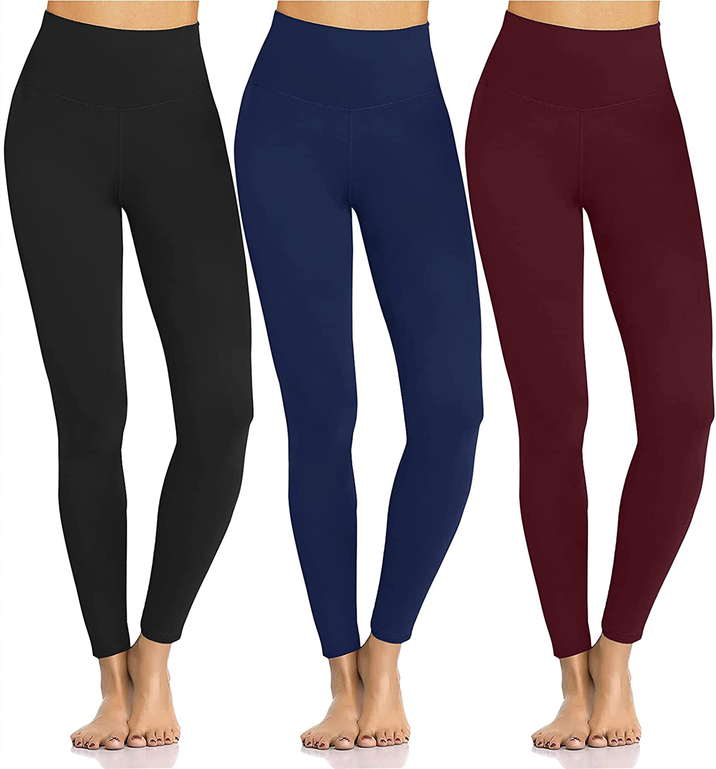 Women's Buttery Soft Leggings No See-Through High Waist Tummy Control Yoga Pants 3 Pack Spandex Workout Running Tights Apparel & Accessories > Clothing > Activewear Hi Clasmix Black &Wine Red & Navy Blue Large-X-Large 
