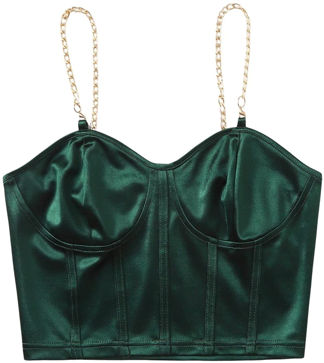 Shein Women'S Bustiers Corsets Crop Tops Chain Straps Party Clubwear Bodice Tank Top Apparel & Accessories > Clothing > Underwear & Socks > Lingerie SheIn Dark Green Medium 