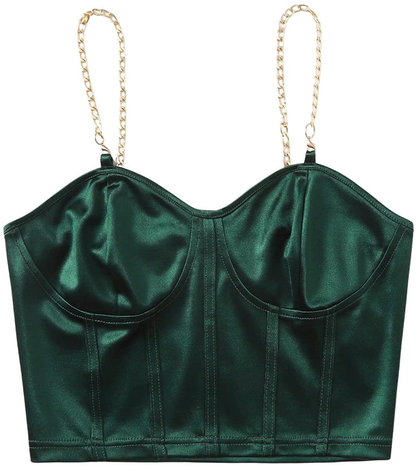 Shein Women'S Bustiers Corsets Crop Tops Chain Straps Party Clubwear Bodice Tank Top Apparel & Accessories > Clothing > Underwear & Socks > Lingerie SheIn Dark Green Medium 