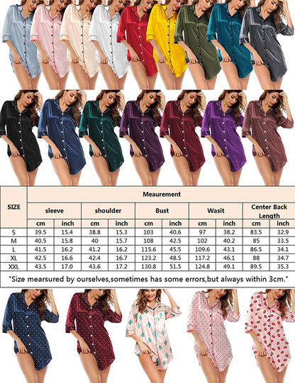 SWOMOG Women'S Satin Nightgown 3/4 Sleeve Sleepwear Button down Sleep Shirt Silk Nighty Pajama Top Apparel & Accessories > Clothing > Sleepwear & Loungewear > Nightgowns Kylie Max   