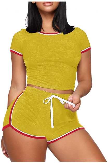 Burband Womens Casual Loungewear 2 Piece Shorts Sets Short Sleeve Sexy Crop Top and Jogger Shorts Summer Tracksuits Outfits Apparel & Accessories > Clothing > Underwear & Socks > Shapewear Burband   
