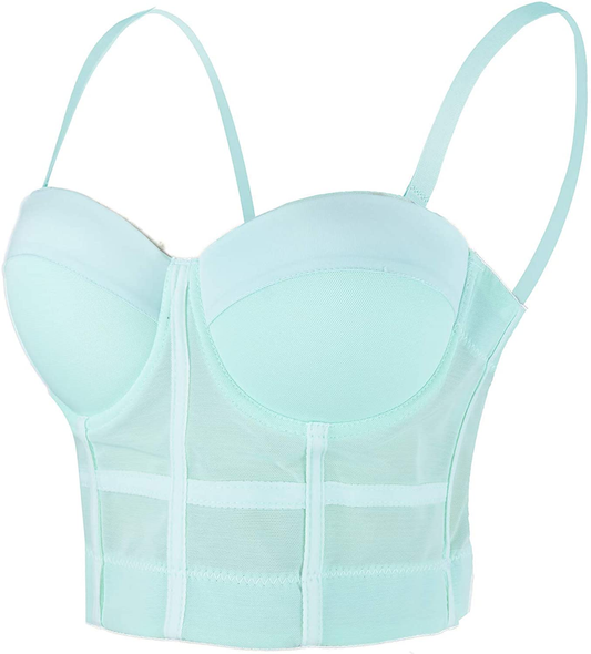 ELLACCI Women'S Mesh Bustier Crop Top Push up Corset Tops Bra Black Apparel & Accessories > Clothing > Underwear & Socks > Lingerie ELLACCI Green Small 