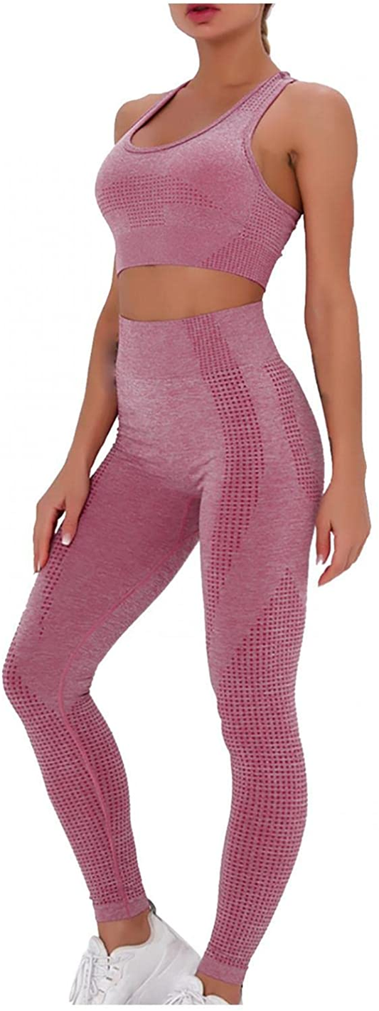 Burband Womens Ribbed Seamless Yoga Outfits 2 Piece Tracksuits Sports Bra Seamless Leggings Yoga Gym Workout Set Activewear Apparel & Accessories > Clothing > Underwear & Socks > Shapewear Burband Wine Medium 