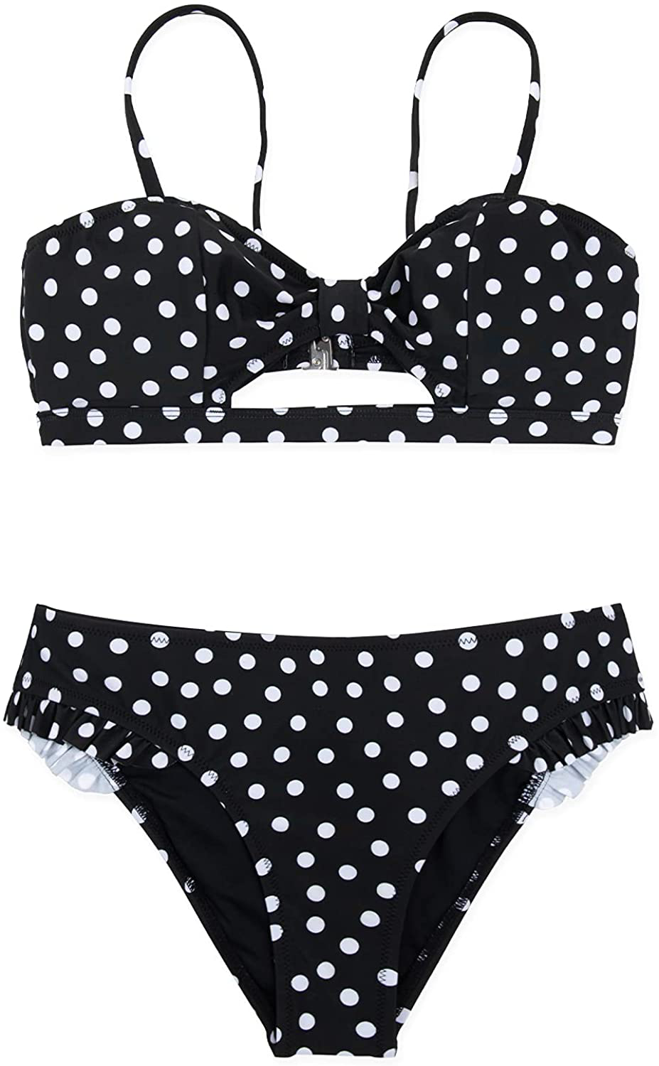 CUPSHE Women's Red Polka Dot Cutout Ruffles Back Hook Closure Bikini Sets Apparel & Accessories > Clothing > Swimwear CUPSHE   