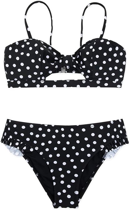 CUPSHE Women's Red Polka Dot Cutout Ruffles Back Hook Closure Bikini Sets Apparel & Accessories > Clothing > Swimwear CUPSHE   