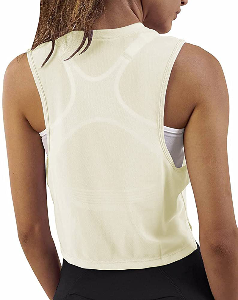 Mippo Crop Top Workout Shirts for Women Cute Sheer Mesh Back Athletic Tanks Muscle Tee Apparel & Accessories > Clothing > Activewear Kylie Max   