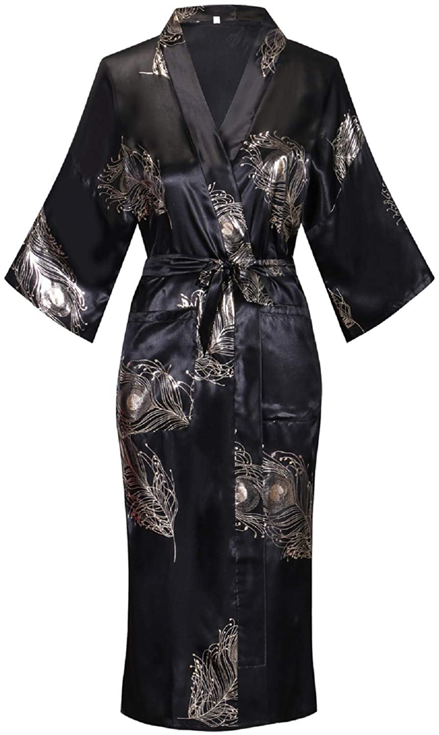Women'S Floral/Patterned Silky Kimono Robes Long Satin Bathrobes Sleepwear Loungewear Apparel & Accessories > Clothing > Sleepwear & Loungewear > Robes MissNina Style 7 Large 