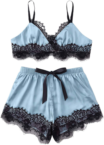 Sweatyrocks Women'S Lace Trim Underwear Lingerie Straps Bralette and Panty Set Apparel & Accessories > Clothing > Sleepwear & Loungewear Kylie Max   