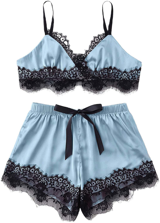 Sweatyrocks Women'S Lace Trim Underwear Lingerie Straps Bralette and Panty Set Apparel & Accessories > Clothing > Sleepwear & Loungewear Kylie Max   
