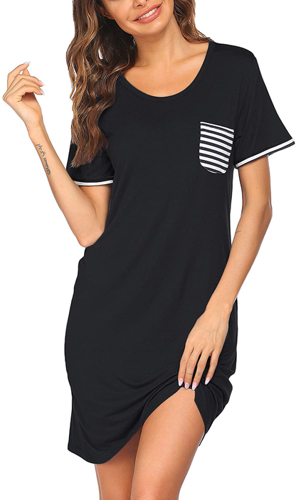 Ekouaer Nightgowns for Women Sleepshirt Short Sleeve Pajama Shirt Soft Sleep Dress Striped Pocket Loungewear Nightshirt Apparel & Accessories > Clothing > Sleepwear & Loungewear > Nightgowns Kylie Max   