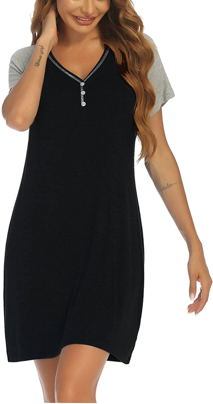 Ekouaer Women'S Short Sleeve V-Neck Nightgown Soft Sleeping Shirts Loungewear Nightshirts Apparel & Accessories > Clothing > Sleepwear & Loungewear > Nightgowns Kylie Max   