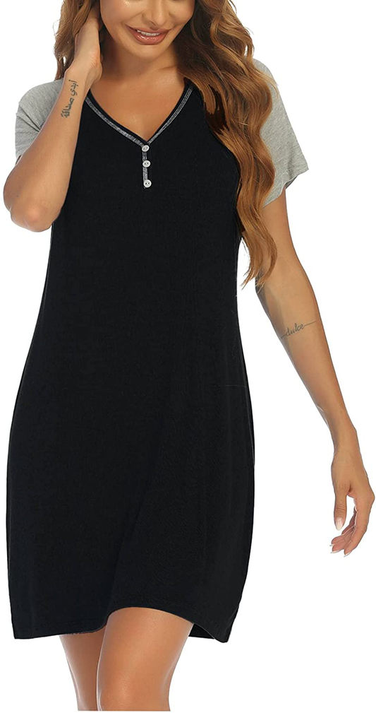 Ekouaer Women'S Short Sleeve V-Neck Nightgown Soft Sleeping Shirts Loungewear Nightshirts Apparel & Accessories > Clothing > Sleepwear & Loungewear > Nightgowns Kylie Max   