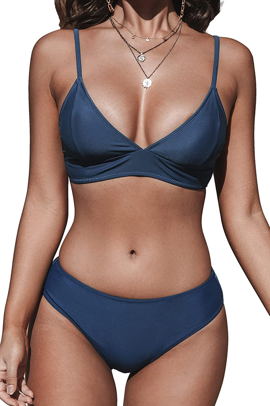 CUPSHE Women's Bikini Triangle Sexy Solid Two Piece Bathing Suit Apparel & Accessories > Clothing > Swimwear CUPSHE Anchusa X-Small 