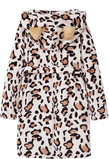Leopard Cat Robe for Girls Fleece Toddler Kids Teen Hooded Bathrobe Size 4T - 18 Apparel & Accessories > Clothing > Sleepwear & Loungewear > Robes Kylie Max   