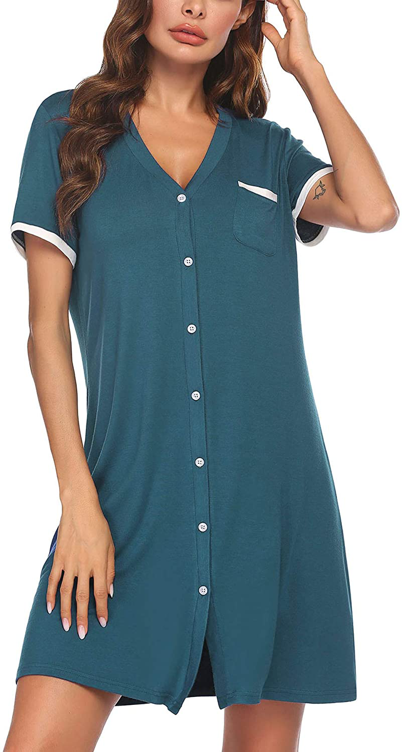Ekouaer Short Sleeve Nightgowns for Women, Women'S Button down Sleepwear Classical Sleep Shirt Dress Apparel & Accessories > Clothing > Sleepwear & Loungewear > Nightgowns Kylie Max   