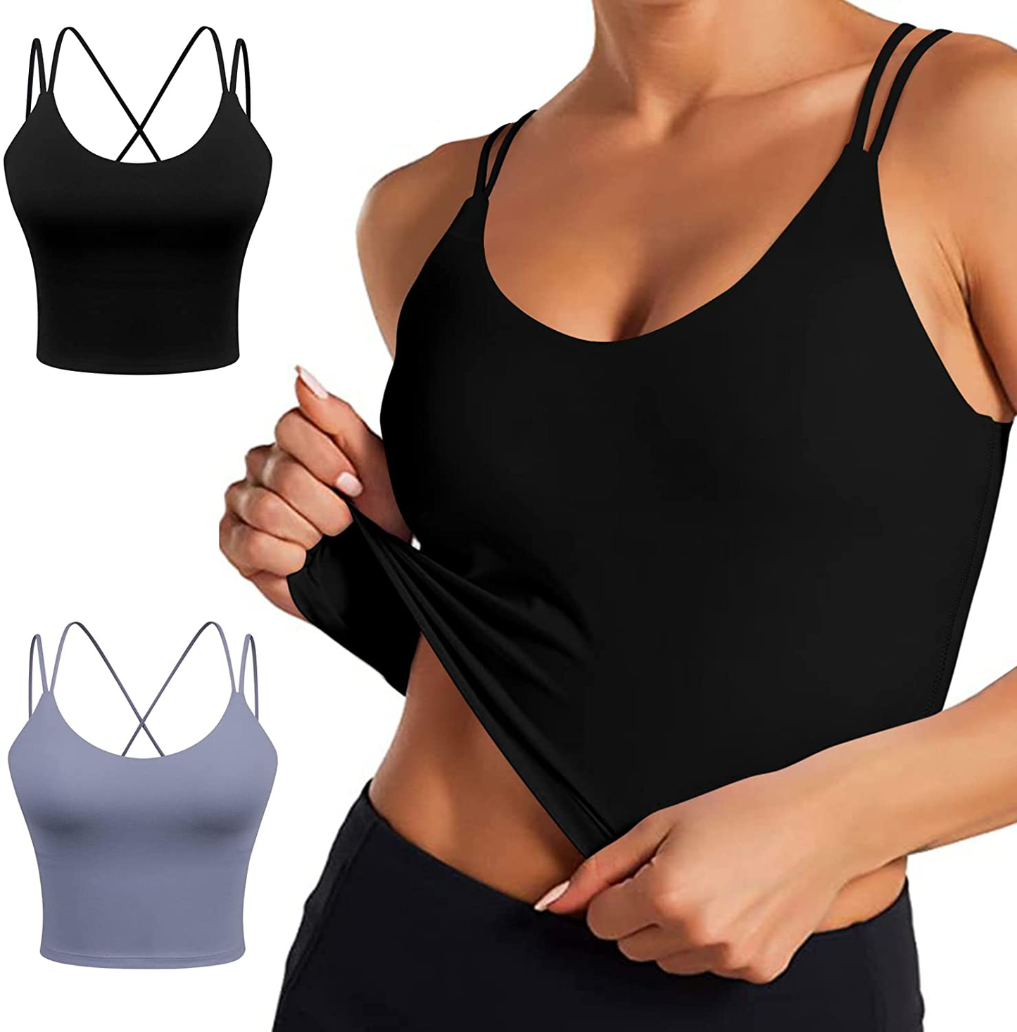 Women'S Longline Sports Bra Padded Strappy Yoga Bra Fitness Running Workout Crop Tank Top（2Pack） Apparel & Accessories > Clothing > Underwear & Socks > Bras Kylie Max   