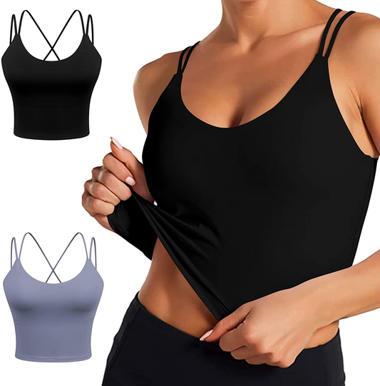Women'S Longline Sports Bra Padded Strappy Yoga Bra Fitness Running Workout Crop Tank Top（2Pack） Apparel & Accessories > Clothing > Underwear & Socks > Bras Kylie Max   
