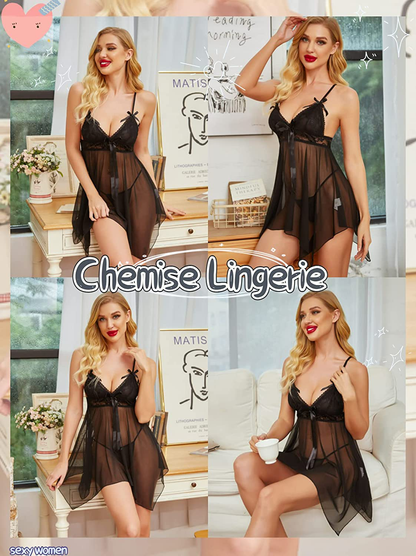 Avidlove Women Sexy Lingerie Lace Babydoll Nightdress Mesh Chemise V Neck Sleepwear Apparel & Accessories > Clothing > Underwear & Socks > Lingerie Kylie Max   