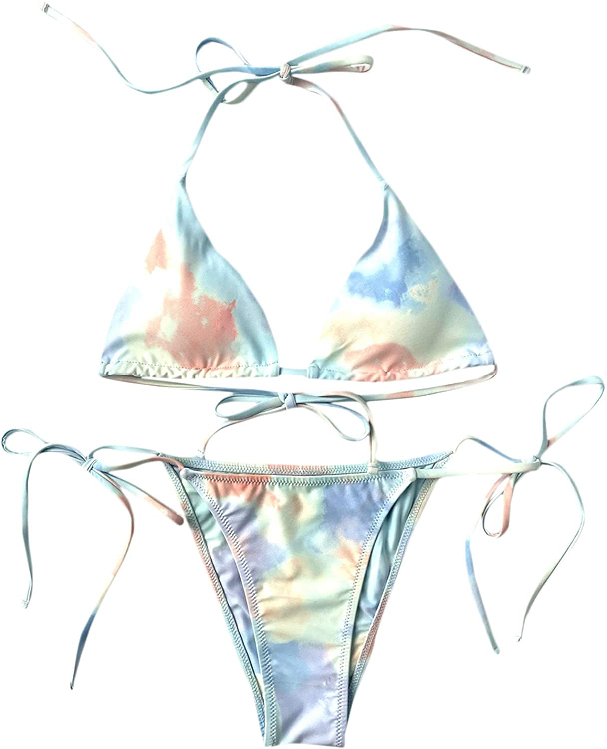 SOLY HUX Women's Halter Triangle Tie Side Bikini 2 Piece Swimsuits Apparel & Accessories > Clothing > Swimwear SOLY HUX Tie Dye Self Tie Small 