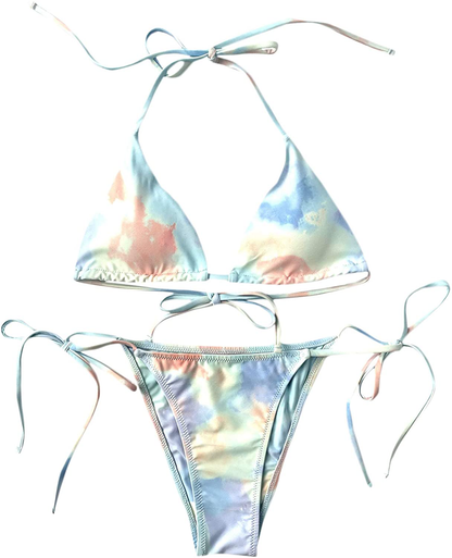 SOLY HUX Women's Halter Triangle Tie Side Bikini 2 Piece Swimsuits Apparel & Accessories > Clothing > Swimwear SOLY HUX Tie Dye Self Tie Small 