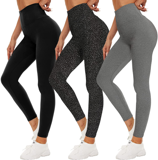 QGGQDD 3 Pack Black High Waisted Leggings for Women - Buttery Soft Workout Yoga Athletic Leggings Apparel & Accessories > Clothing > Activewear QGGQDD Black/ White Dot/ Light Grey Heather Small-Medium 