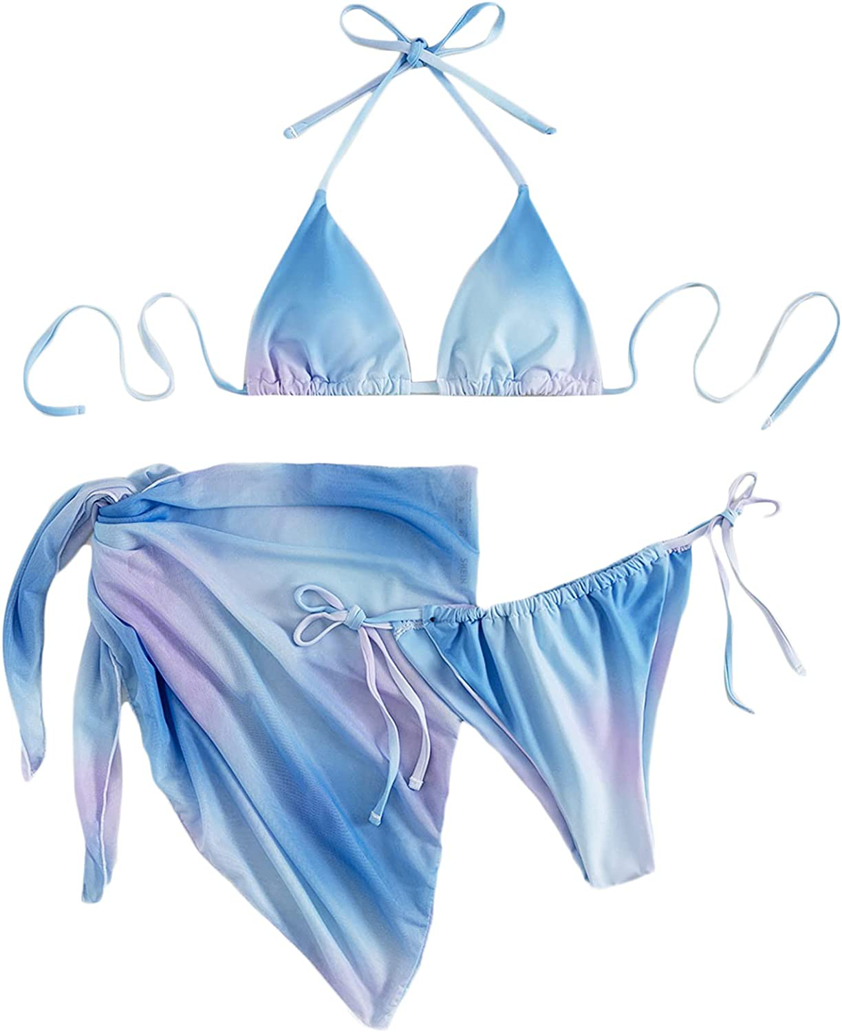 SOLY HUX Women's Wrap Triangle Bikini Bathing Suits with Mesh Beach Skirt 3 Piece Swimsuits Apparel & Accessories > Clothing > Swimwear KYLIE MAX Ombre Blue Medium 