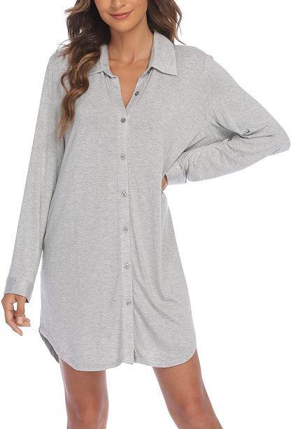 Ekouaer Button down 3/4 Sleeve & Long Sleeve Nightgown Boyfriend Sleepshirt Nightshirt Nightdress for Women Apparel & Accessories > Clothing > Sleepwear & Loungewear > Nightgowns Kylie Max   