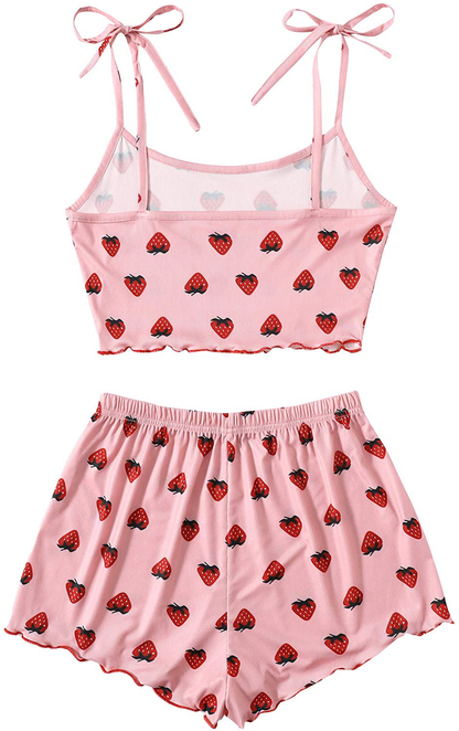 Sweatyrocks Women'S Summer Strawberry Print Cami Top and Shorts Sleepwear Pajamas Set Apparel & Accessories > Clothing > Sleepwear & Loungewear Kylie Max   