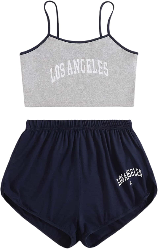 SOLY HUX Women'S Letter Print Cami Top and Shorts Pajama Set Sleepwear Apparel & Accessories > Clothing > Sleepwear & Loungewear Kylie Max   