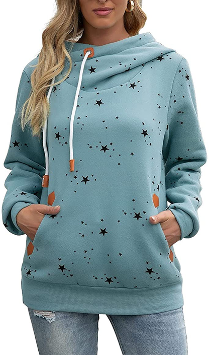 Kapoohott Womens Hoodies Long Sleeve High Necked Printed Hoodies Casual Comply Pullover Sweatshirts with Pockets Apparel & Accessories > Clothing > Activewear Kylie Max   