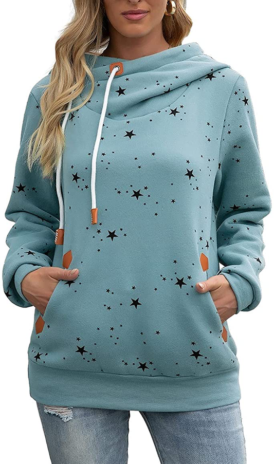 Kapoohott Womens Hoodies Long Sleeve High Necked Printed Hoodies Casual Comply Pullover Sweatshirts with Pockets Apparel & Accessories > Clothing > Activewear Kylie Max   