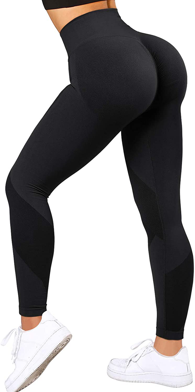 OMKAGI Women Scrunch Butt Lifting Leggings Seamless High Waisted Workout Yoga Pants Apparel & Accessories > Clothing > Activewear OMKAGI 74-black Ombre Large 