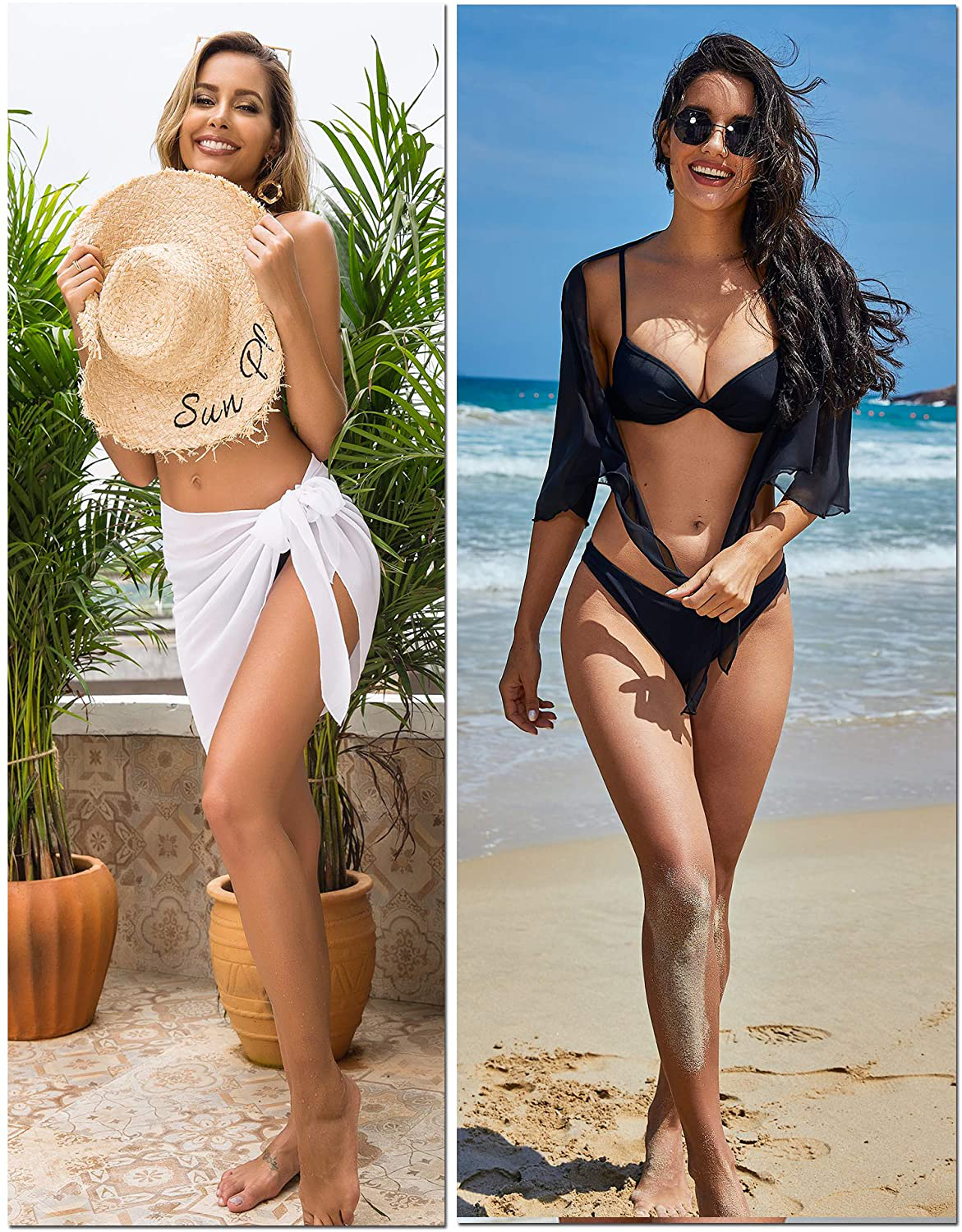 Ekouaer 2 Pieces Women Beach Sarongs Sheer Cover Ups Chiffon Bikini Wrap Skirt for Swimwear S-XXL Apparel & Accessories > Clothing > Swimwear Kylie Max   