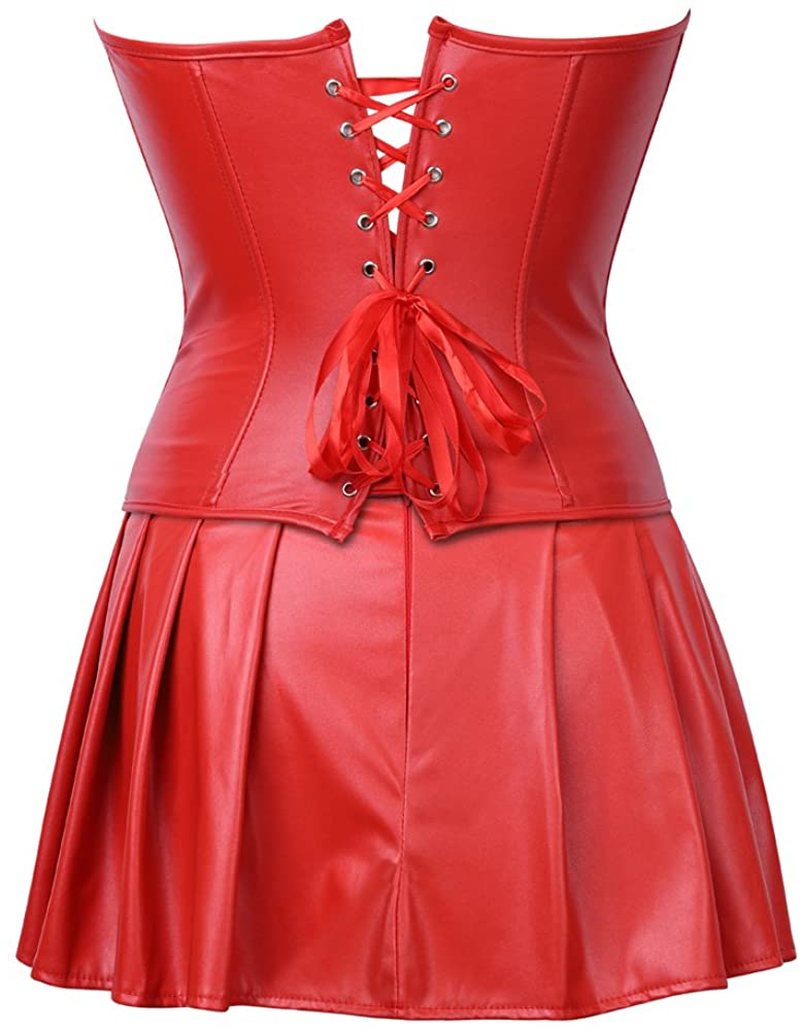 Frawirshau Faux Leather Corset Dress Corsets for Women Sexy Bustier Lingeire Corset Skirt Costume Apparel & Accessories > Clothing > Underwear & Socks > Lingerie frawirshau   