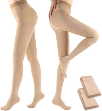 WEANMIX Women'S Control Top Compression Pantyhose Solid Color Tights Silky Soft Stockings with Reinforced Toe Apparel & Accessories > Clothing > Underwear & Socks > Shapewear WEANMIX D2-180d Nude Fleece Lining - 2 Pair Pack  