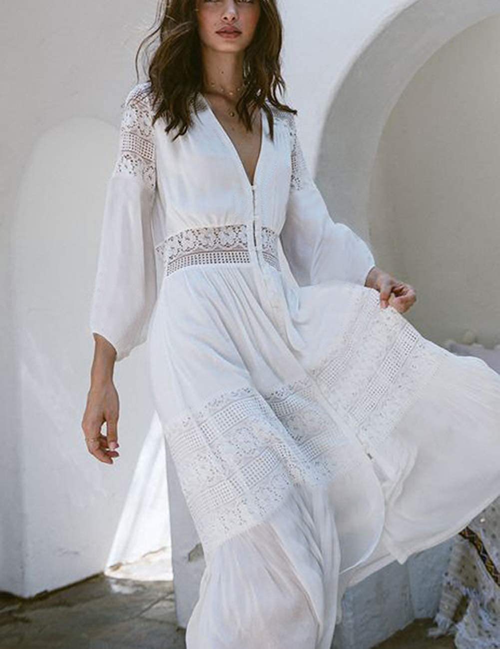 Bsubseach Women Sexy Lace Crochet Open Front Swimsuit Beach Long Kimono Cover Ups Apparel & Accessories > Clothing > Swimwear Kylie Max   