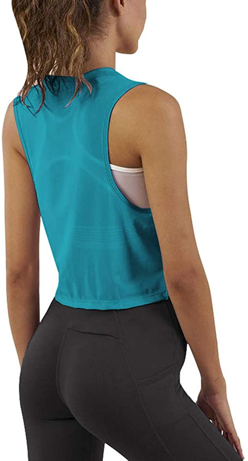 Mippo Crop Top Workout Shirts for Women Cute Sheer Mesh Back Athletic Tanks Muscle Tee Apparel & Accessories > Clothing > Activewear Kylie Max   
