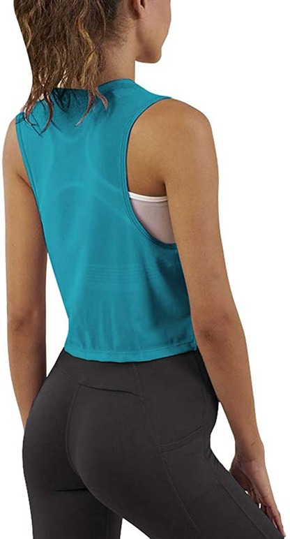 Mippo Crop Top Workout Shirts for Women Cute Sheer Mesh Back Athletic Tanks Muscle Tee Apparel & Accessories > Clothing > Activewear Kylie Max   